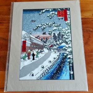 Japanese silk Embroidery " A path in Central of city on snow day"